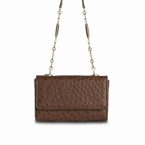 Chain & Jewel Shoulder Bag, Mini -Brown , Gemstone Accents Contemporary Touch Sleek Utility