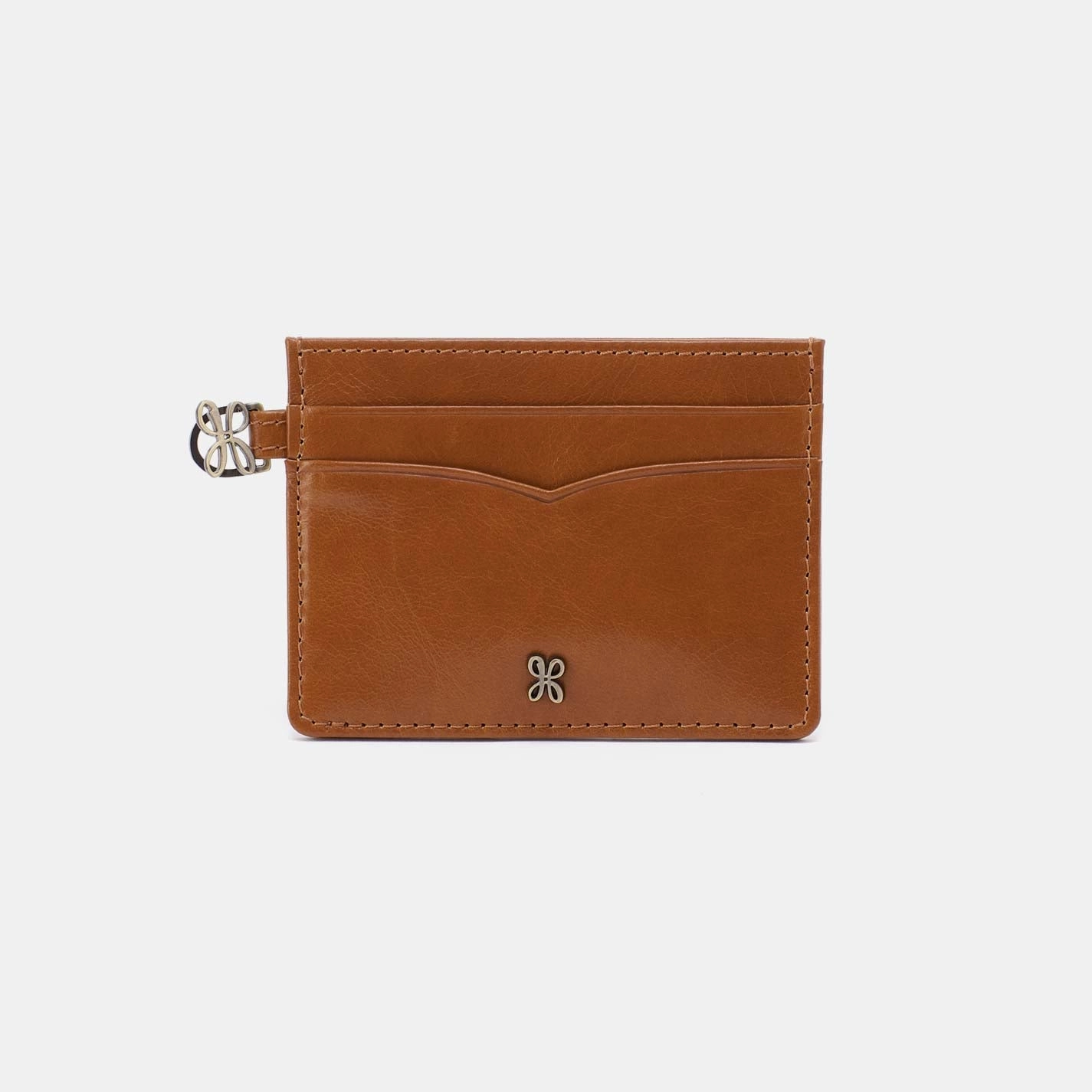 Leather texture Charmed Card Case in Polished Leather - Truffle