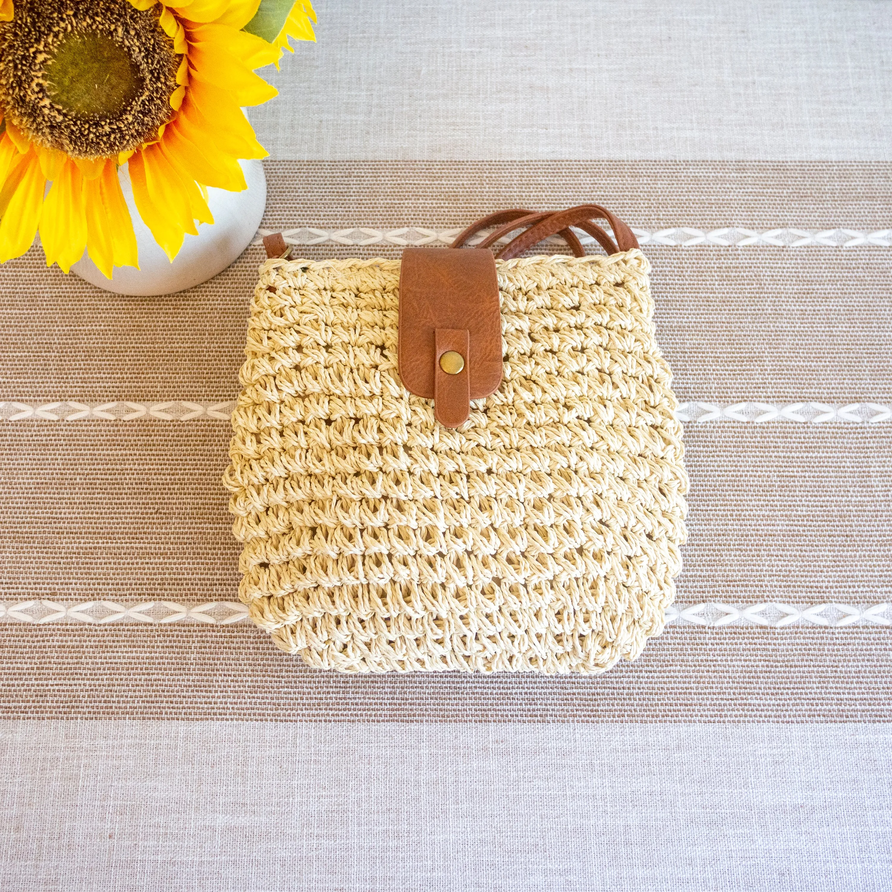 Elena Handbags Straw Woven Crossbody Bag Outdoor Adventure