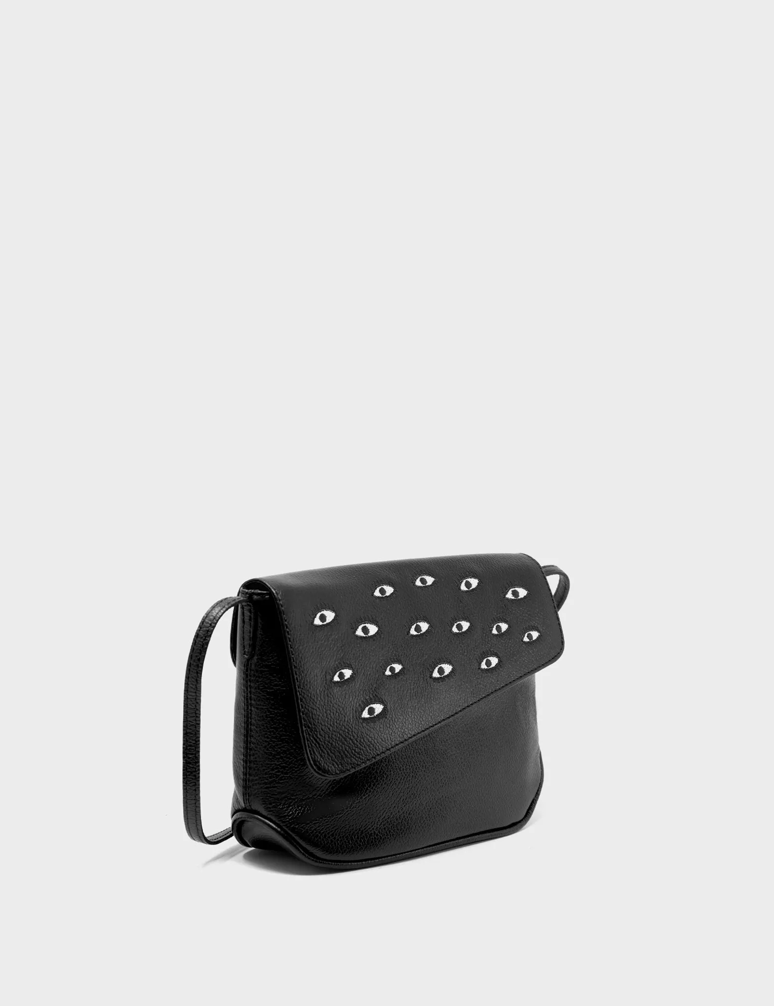 Weekend Look Bruno Mini Crossbody Black Leather Bag - All Over Eyes Embroidery