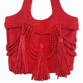 Classic Design Lightweight Function Ruby Red Bohemian Fringed Suede Handbag-Designer Fringed Leather Shoulder Bag