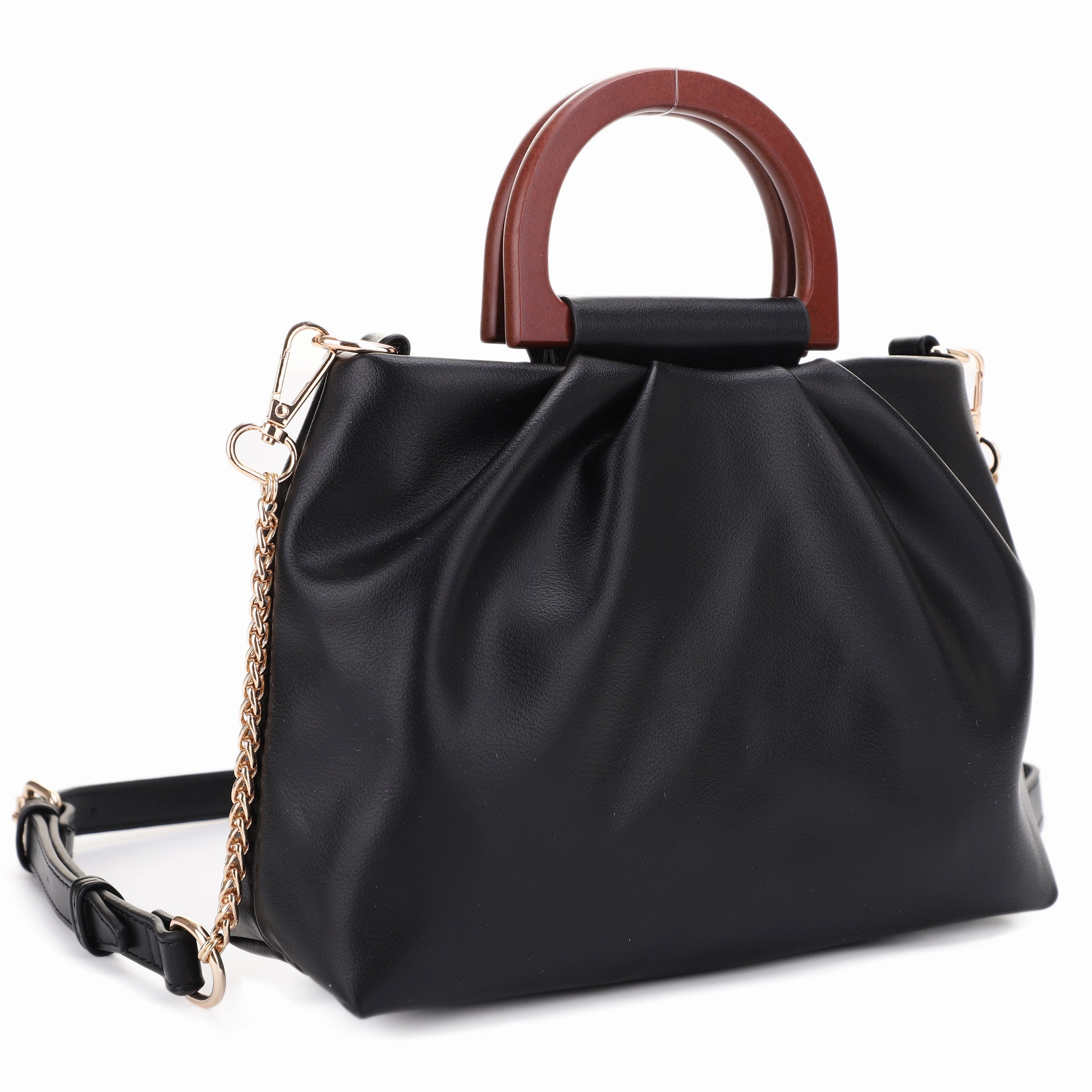 Travel Ready Clarissa Wooden Top Handle Ruched Crossbody