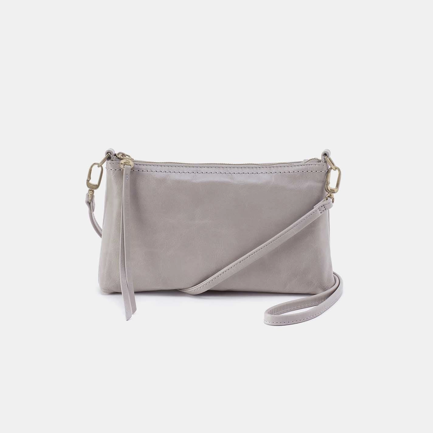Darcy Crossbody in Polished Leather - Light Grey Sleek Design