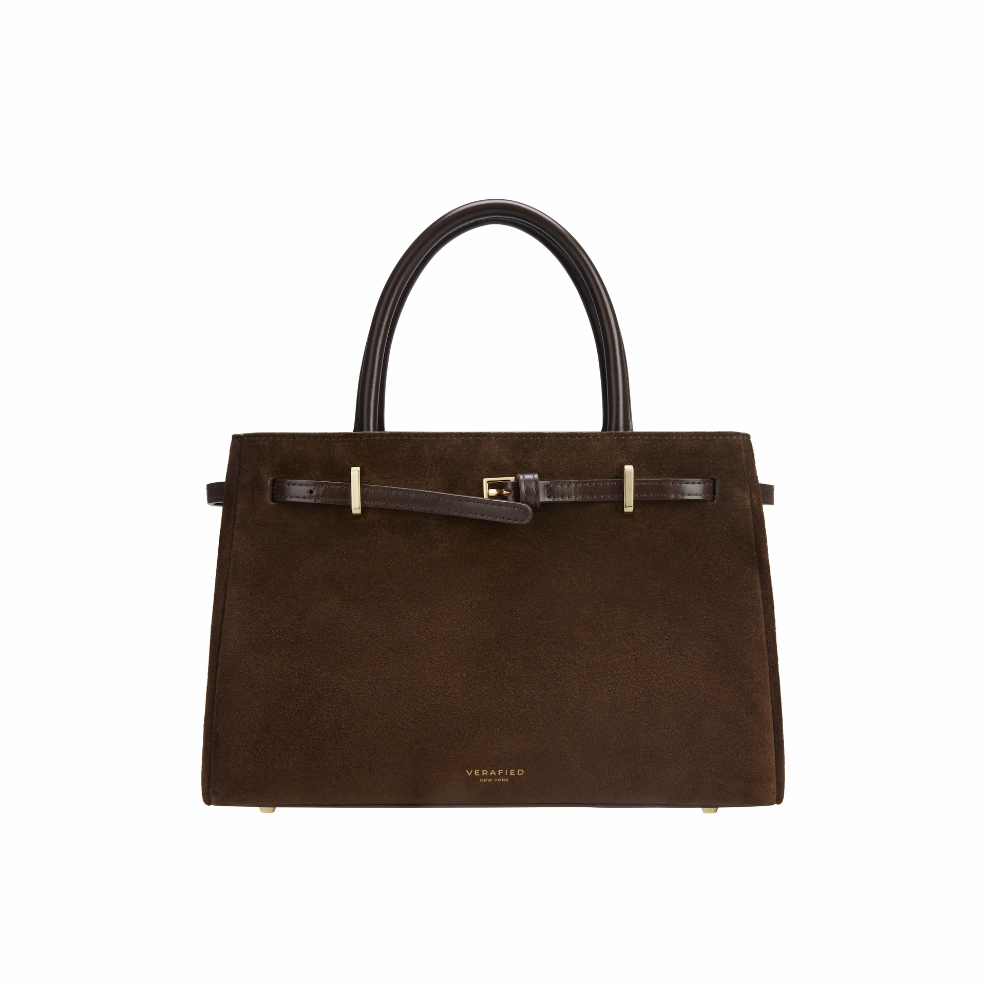 Space-efficient yet roomy enough to fit your daily items Effortlessly complements a wide range of outfits and styles Espresso Suede Book Tote Bag 25