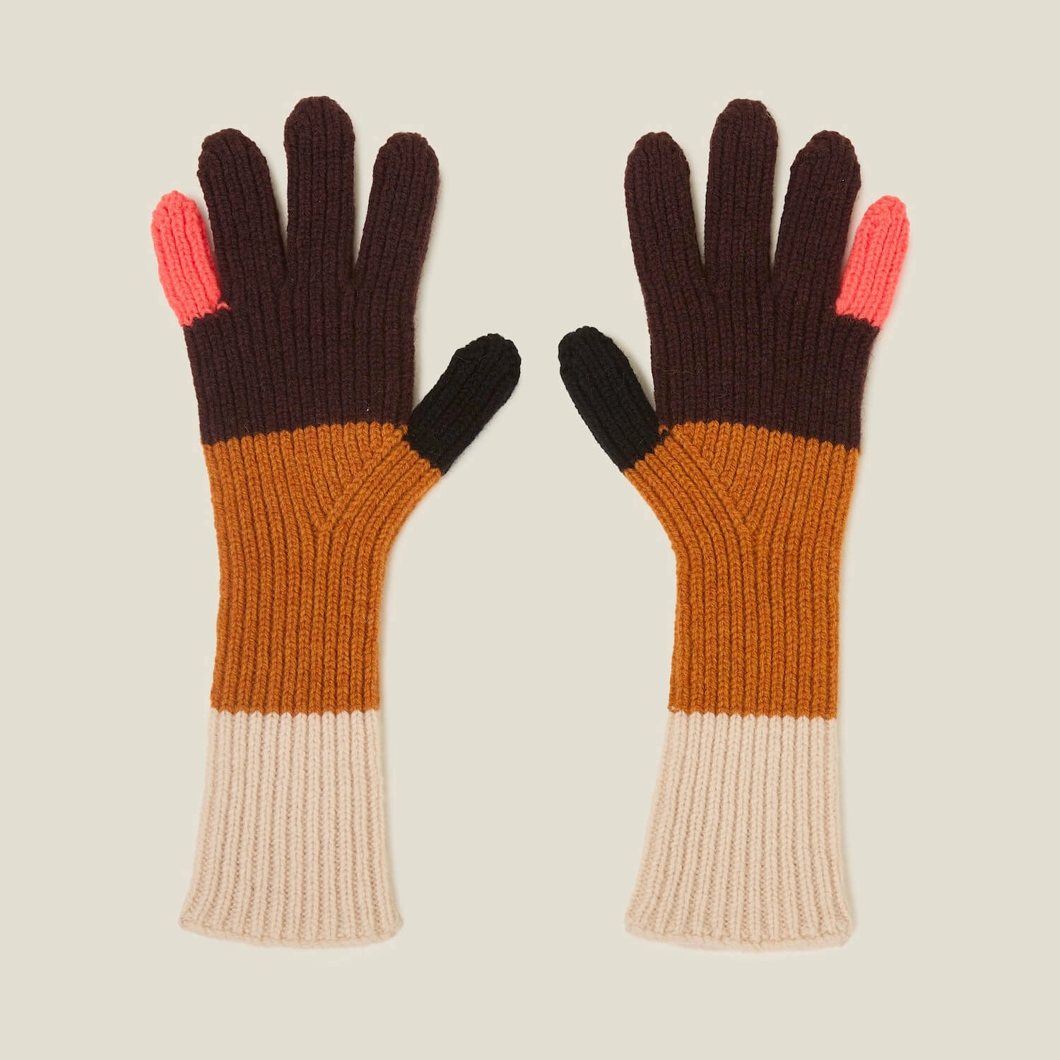 Colour Block Gloves - Neon Orange Fashion Utility Trendy Choice
