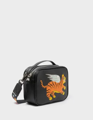 Practical Form Verto Black Leather Crossbody Bag - Winged Tiger Embroidery