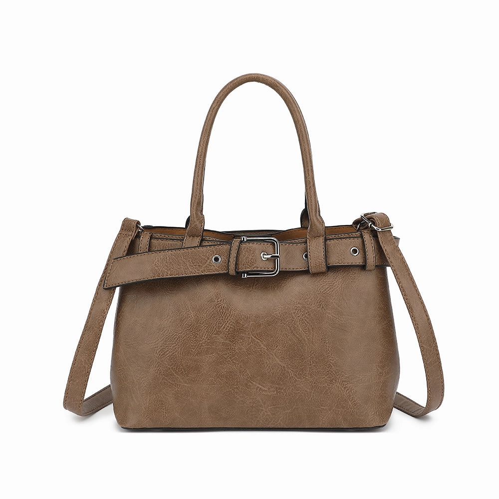 Belted Triple Compartment Satchel with Detachable Crossbody Strap 1894L Travel Essential