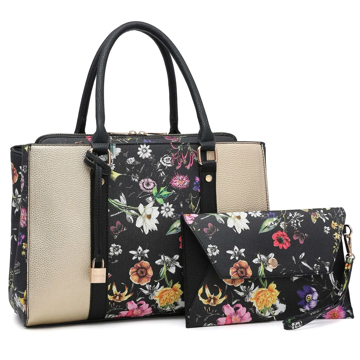 Smart Companion Soft fabric handbag Padlock Two-Tone Satchel with Matching Wristlet