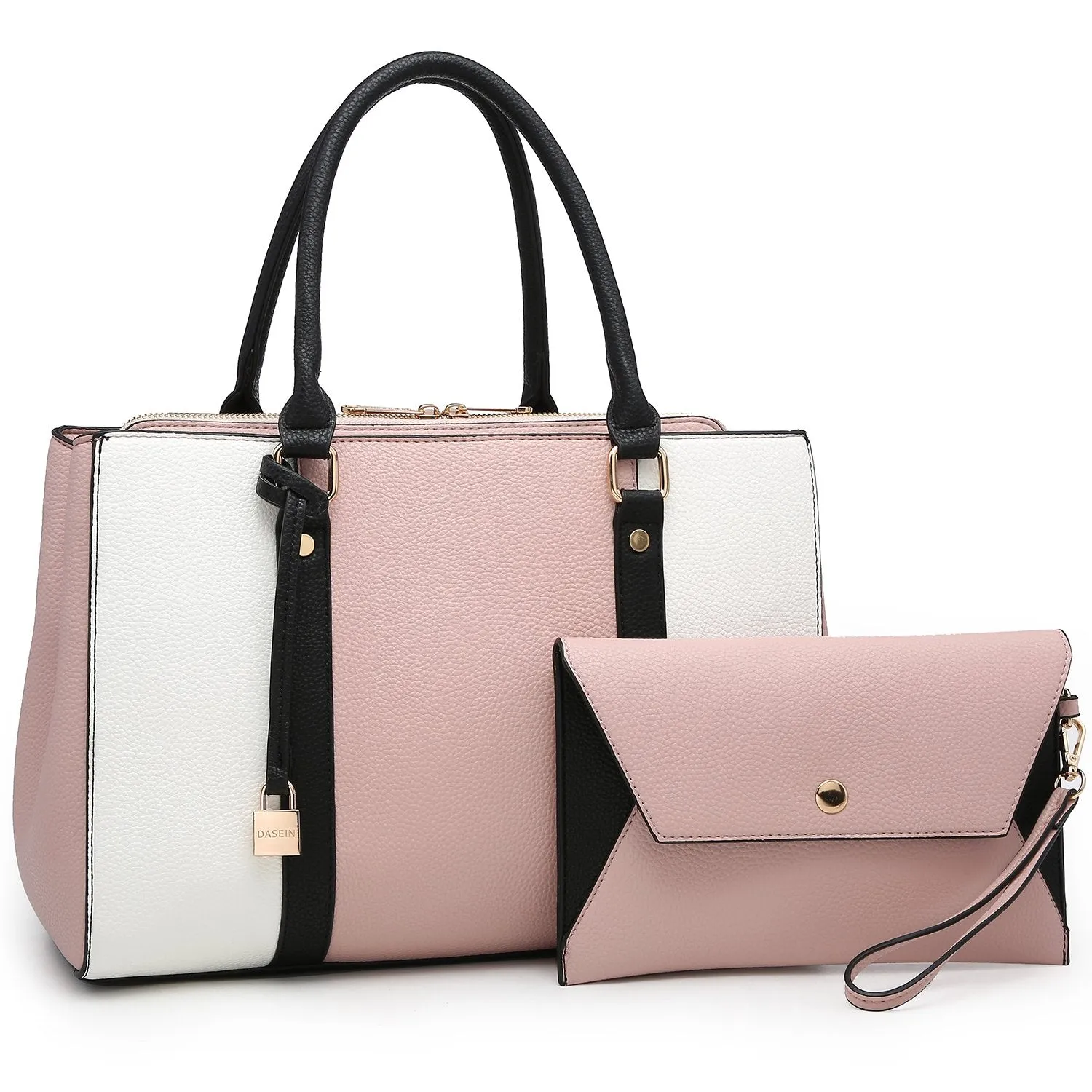 Fresh Look Refined Daily Padlock Two-Tone Satchel with Matching Wristlet