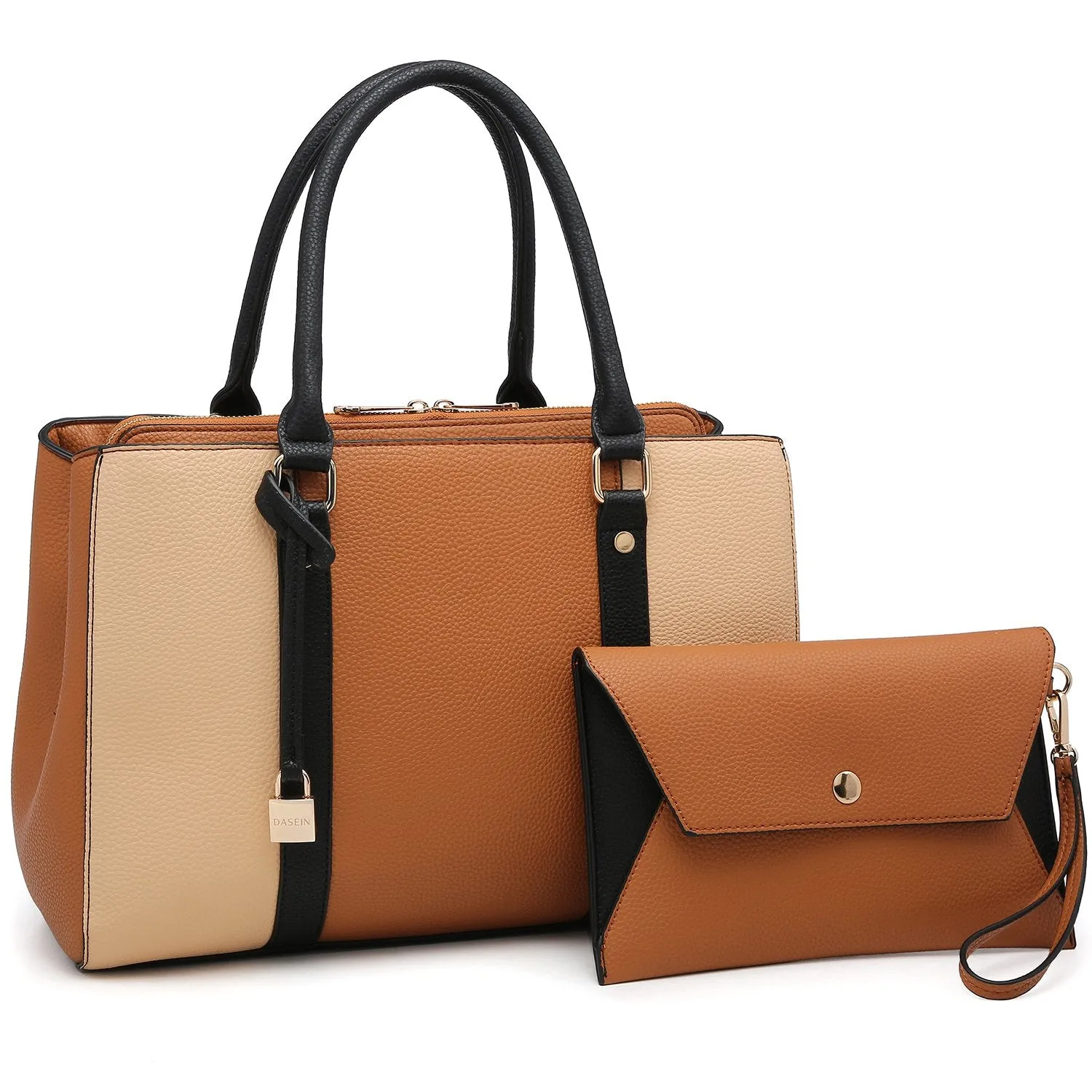 Padlock Two-Tone Satchel with Matching Wristlet Modern Choice Classic Feature