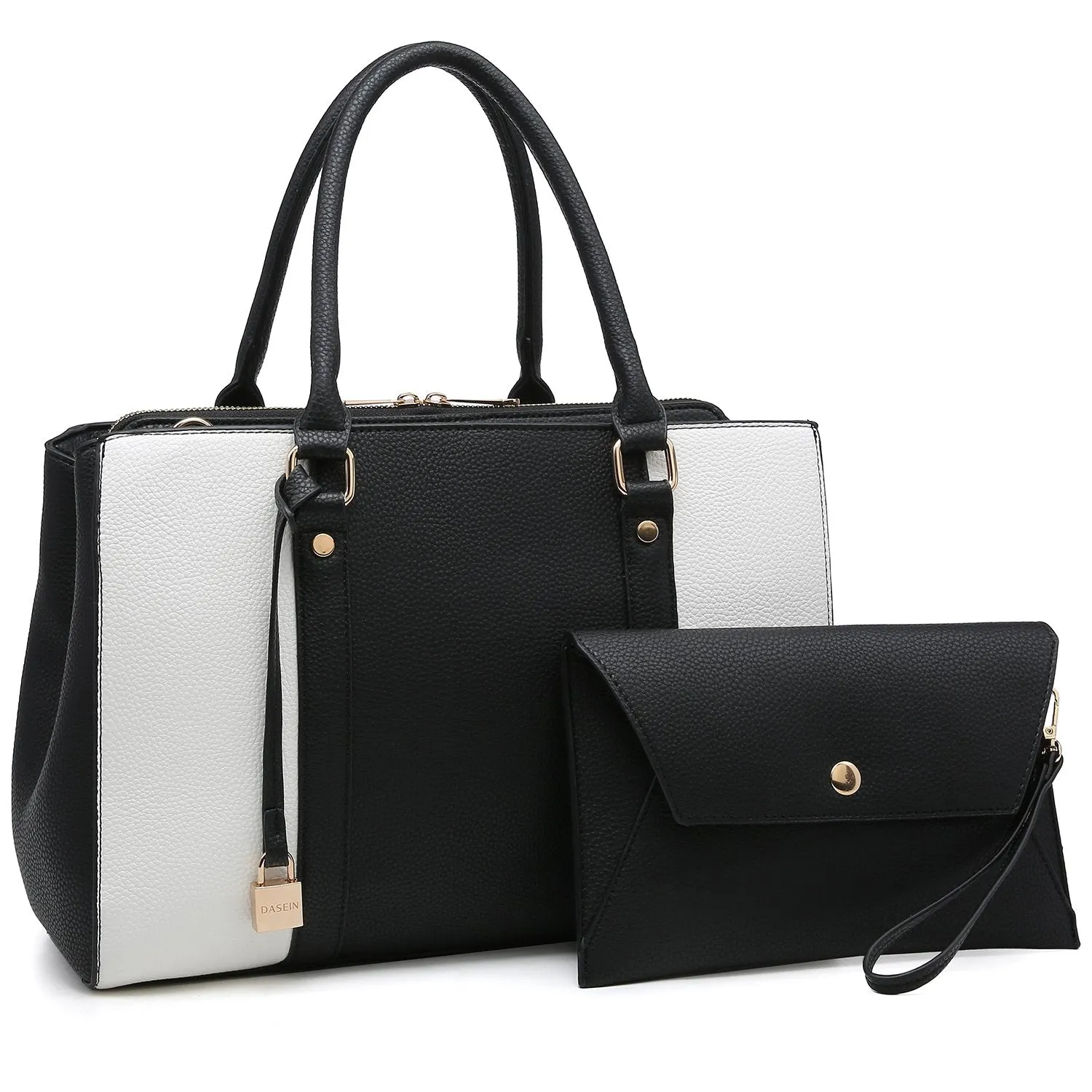 Padlock Two-Tone Satchel with Matching Wristlet Smart Street