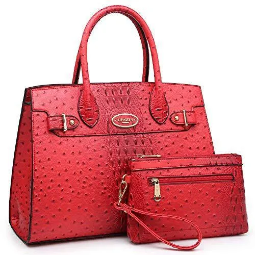 Fashion embossed Shoulder Top Handle Satchel Tote Bag with Matching Clutch l Dasein Trendy Weekend Quality Stitch