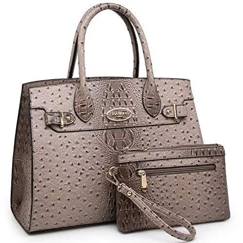 Fashion embossed Shoulder Top Handle Satchel Tote Bag with Matching Clutch l Dasein Design innovation
