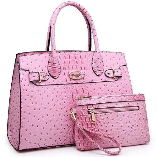 Fashion embossed Shoulder Top Handle Satchel Tote Bag with Matching Clutch l Dasein Feminine crossbody carrier