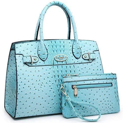 Fashion embossed Shoulder Top Handle Satchel Tote Bag with Matching Clutch l Dasein Convenient everyday bag