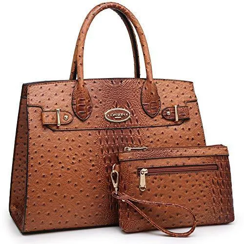 Fashion embossed Shoulder Top Handle Satchel Tote Bag with Matching Clutch l Dasein Trendy Daily