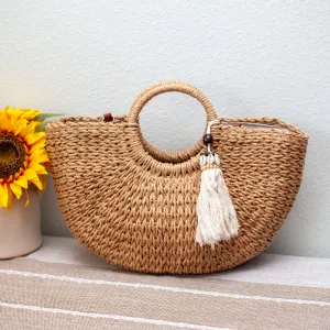 Elena Handbags Summer Beach Straw Basket with Tassle Versatile Use