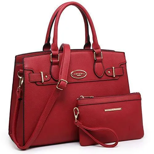 Ladies Shoulder Bag Top Handle Satchel Tote Work Bag with Matching Clutch l Dasein Premium Construction