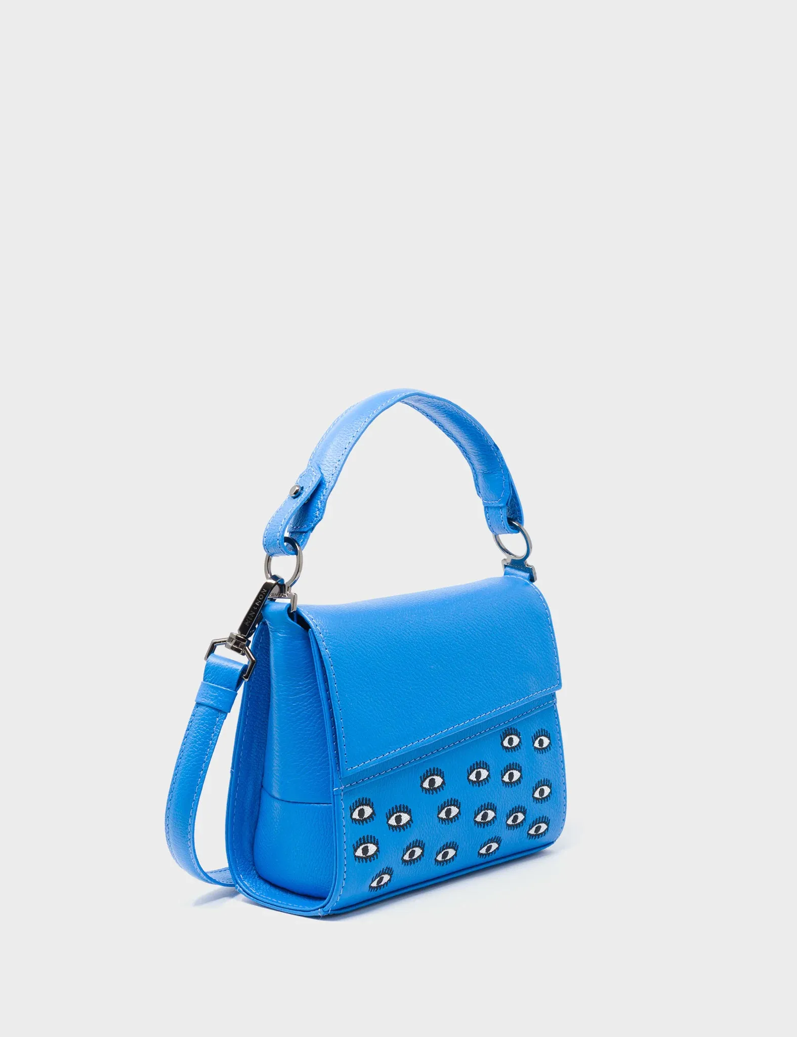 Anastasio Micro Crossbody Handbag Ibiza Blue Leather - All Over Eyes Embroidery Compact Style Smart Accessory