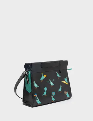 Casual Essential Vali Crossbody Small Black Leather Bag - Pigeonista Embroidery