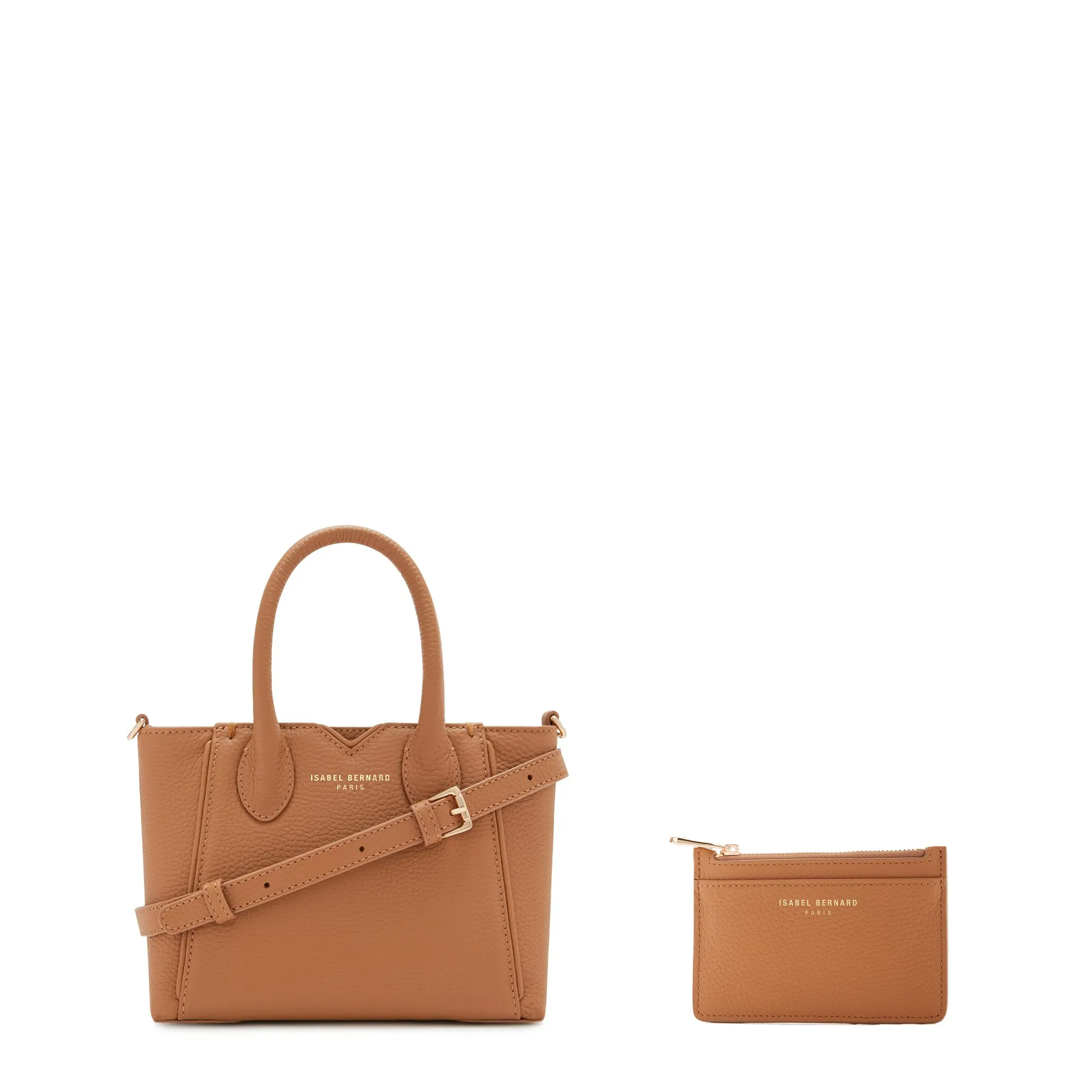 Roomy city bag Cadeau d'Isabel camel calfskin leather handbag and cardholder set
