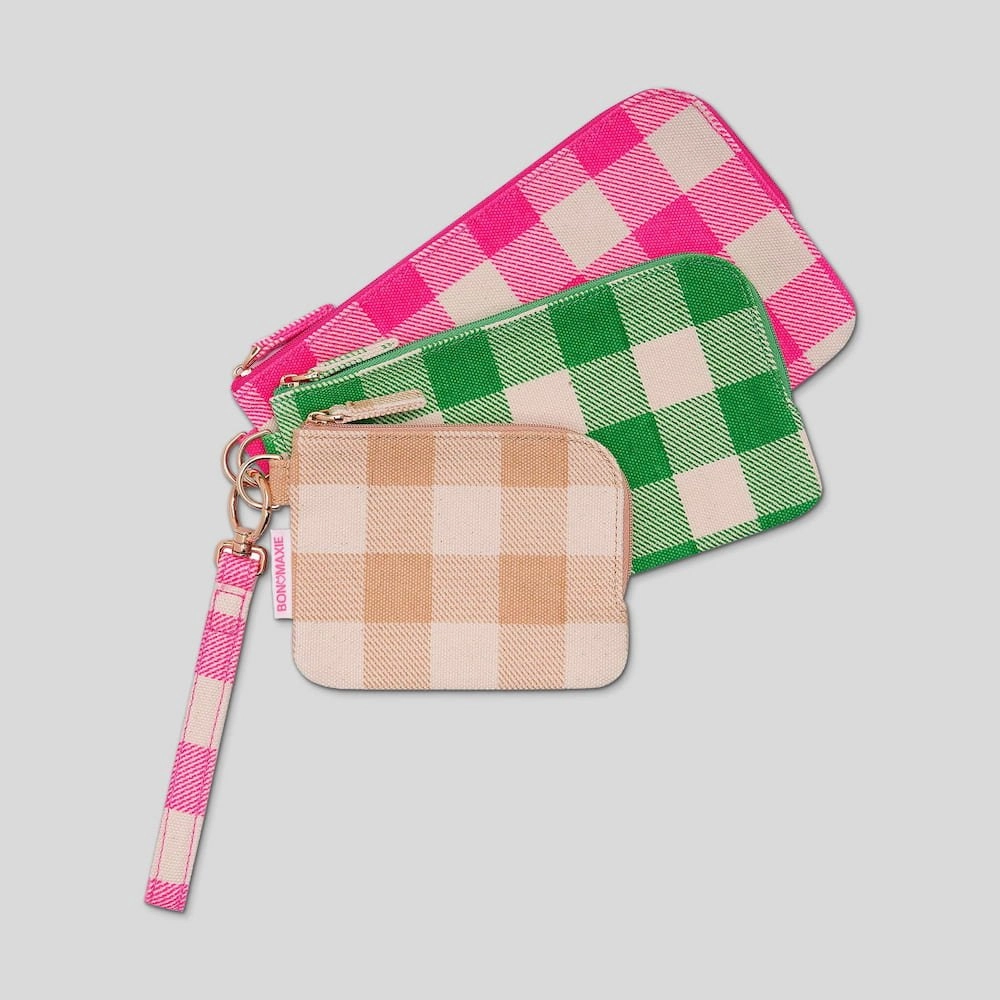 Practical Simplicity Minimal Feature Bag Buddy Pouch Set of 3 with wrist strap -- Colour Gingham