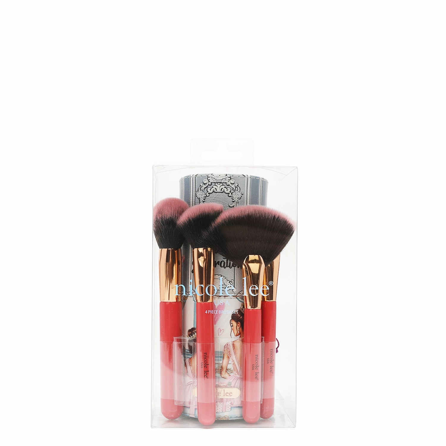 MACARIA MAKEUP CASE WITH 4 PIECE BRUSH SET Compact Purse Easy Carry
