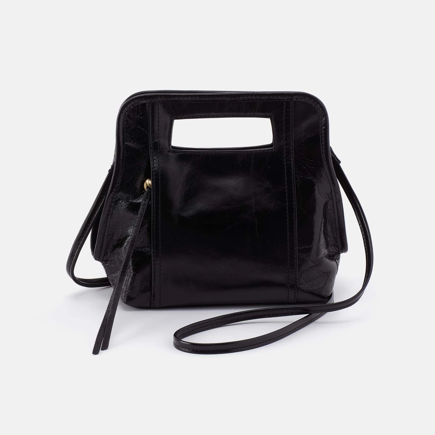 Premium Finish Ace Crossbody in Polished Leather - Black