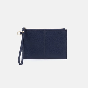 Luxury Fashion Crystal Detail Vida Small Pouch in Micro Pebbled Leather - Mood Indigo