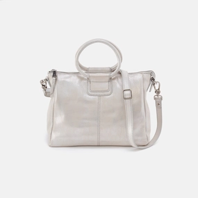 Luxe Appeal Provides easy access to all of your belongings with a comfortable fit Sheila Medium Satchel In Metallic Leather - Silver