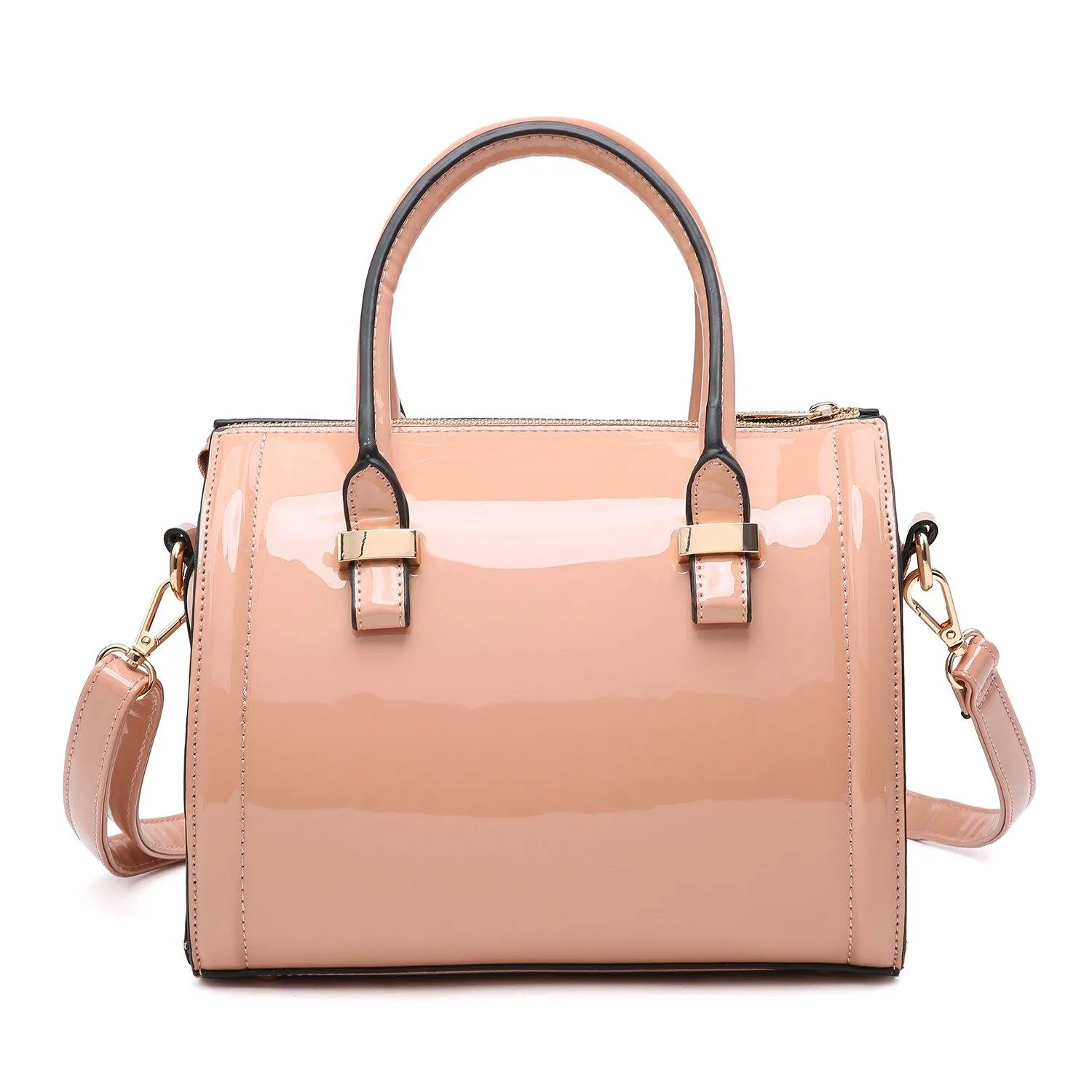 Shiny Patent Faux Leather Barrel Top Handle Satchel Bag for Women Dasein Outdoor Adventure