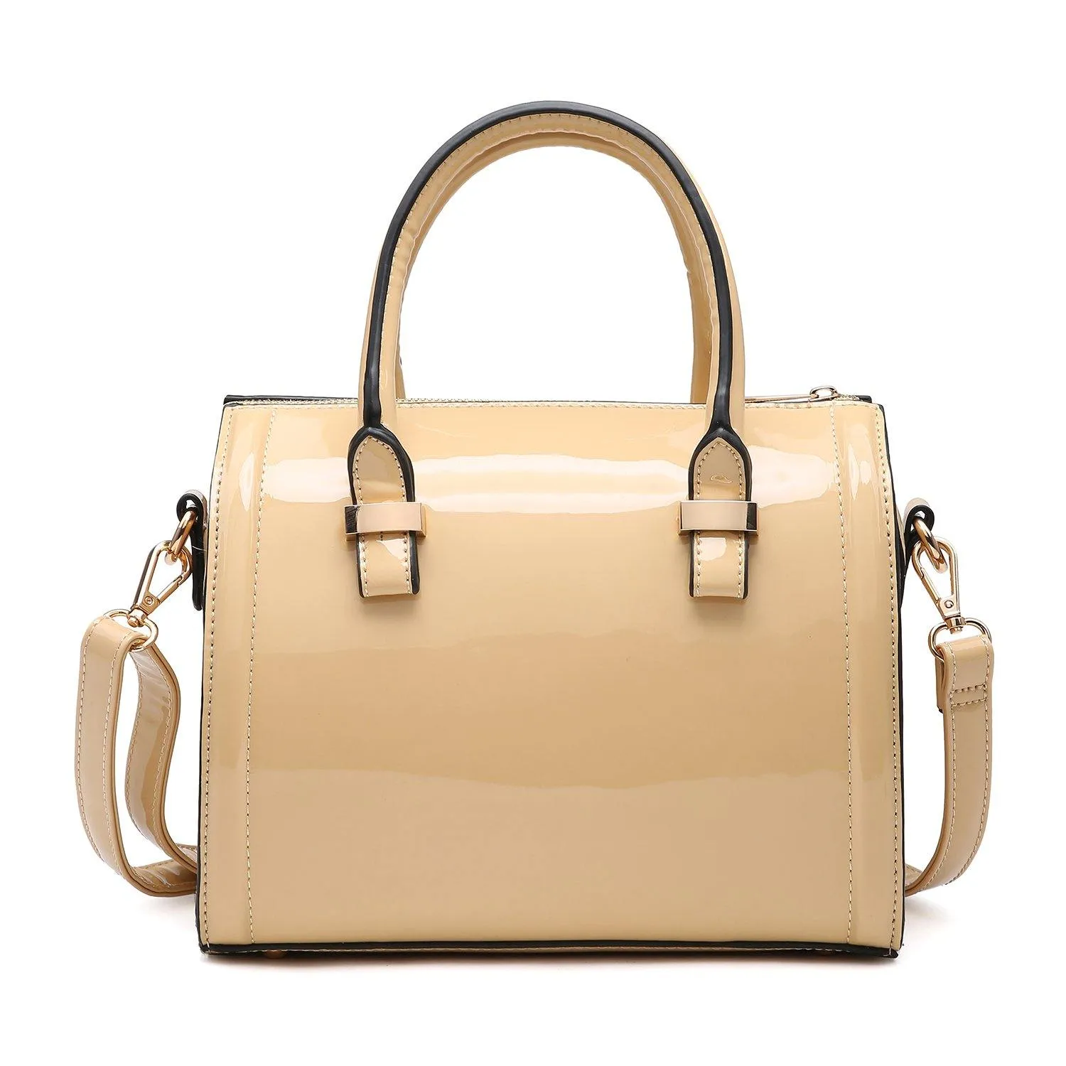 Shiny Patent Faux Leather Barrel Top Handle Satchel Bag for Women Dasein Subtle Sophistication