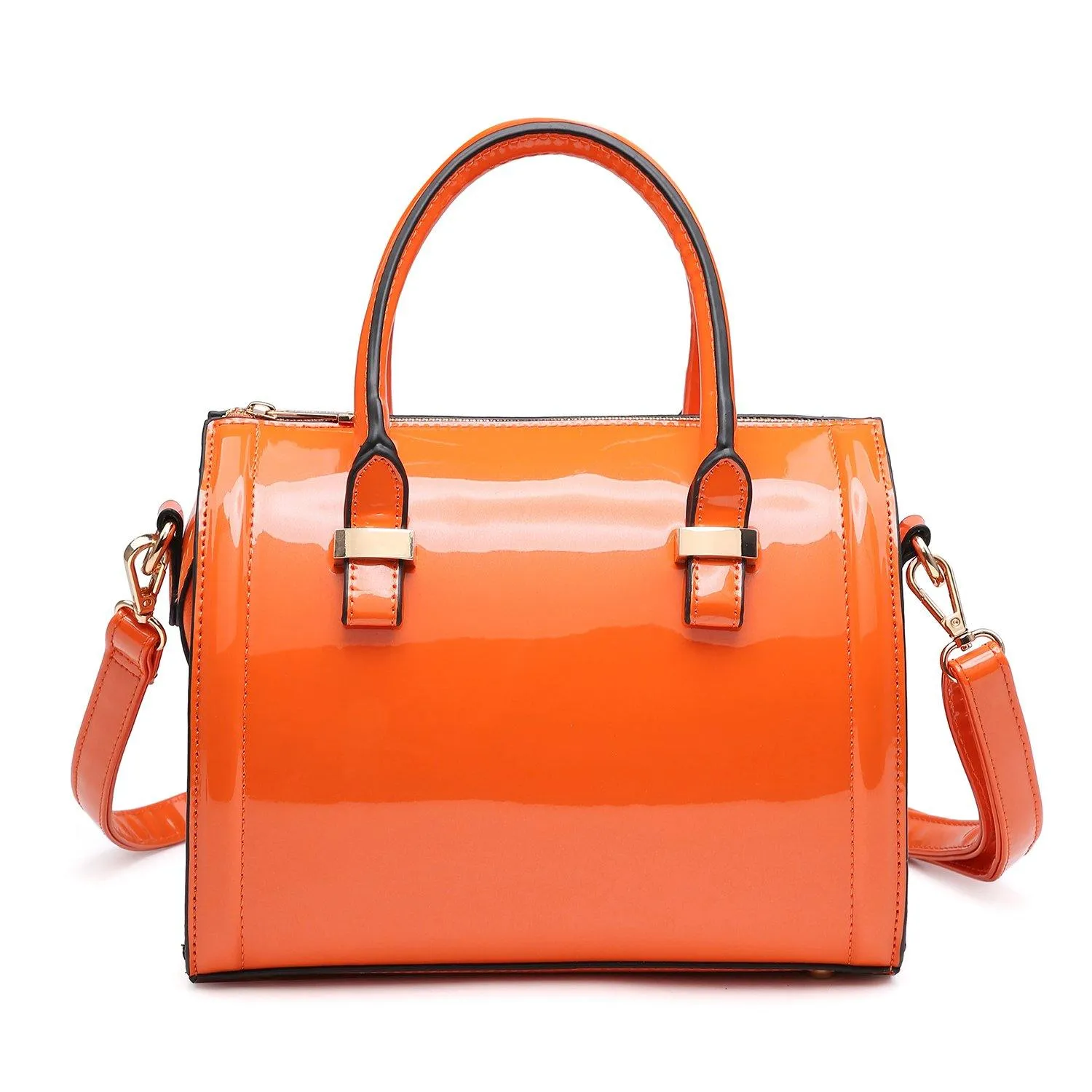 Casual Trend Creative Expression Shiny Patent Faux Leather Barrel Top Handle Satchel Bag for Women Dasein