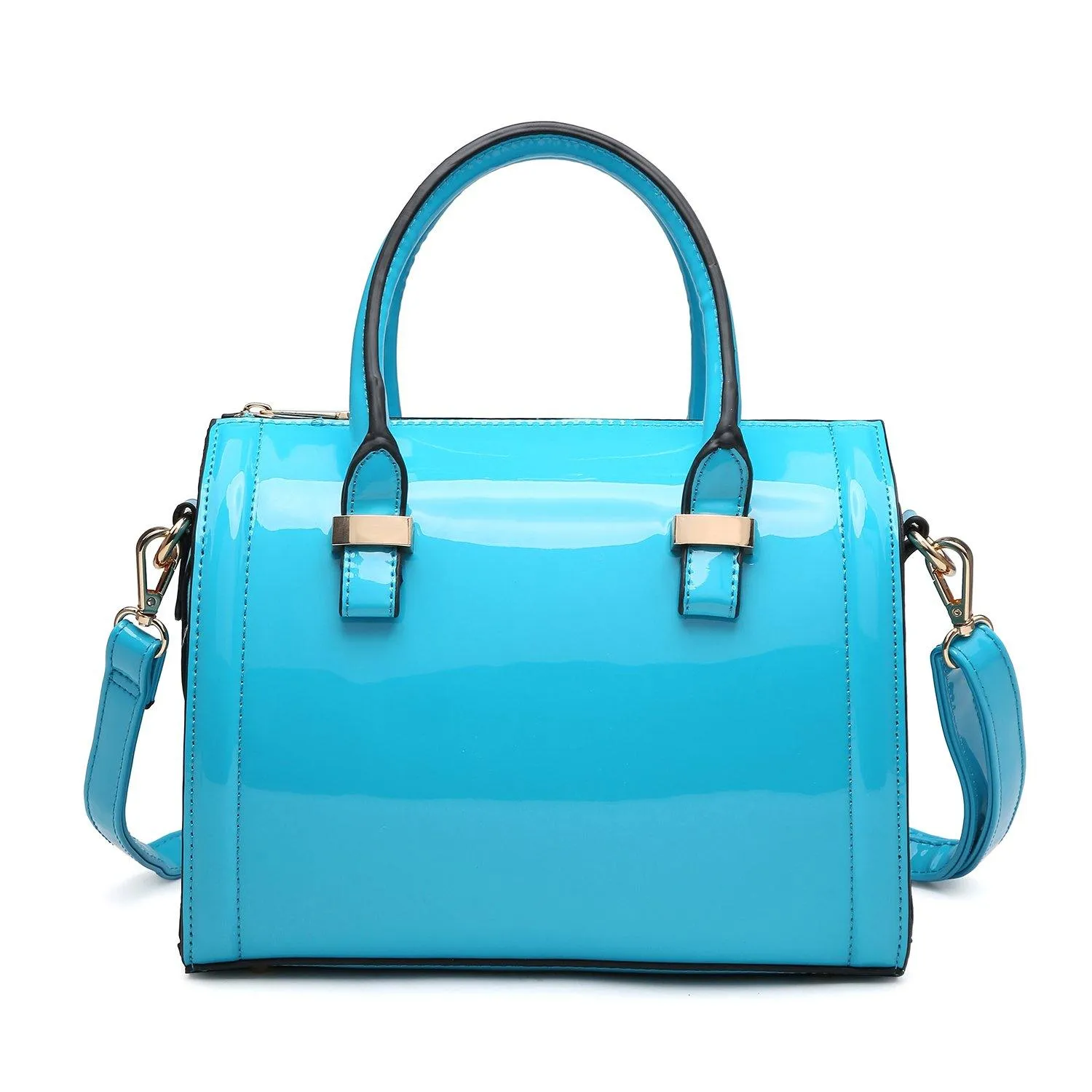 Luxury material Simple Refinement Shiny Patent Faux Leather Barrel Top Handle Satchel Bag for Women Dasein