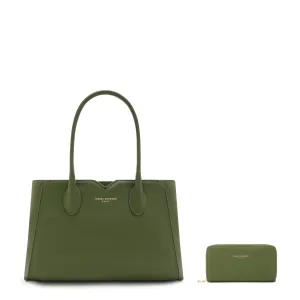Cadeau d'Isabel green calfskin leather handbag and wallet set ethical fashion