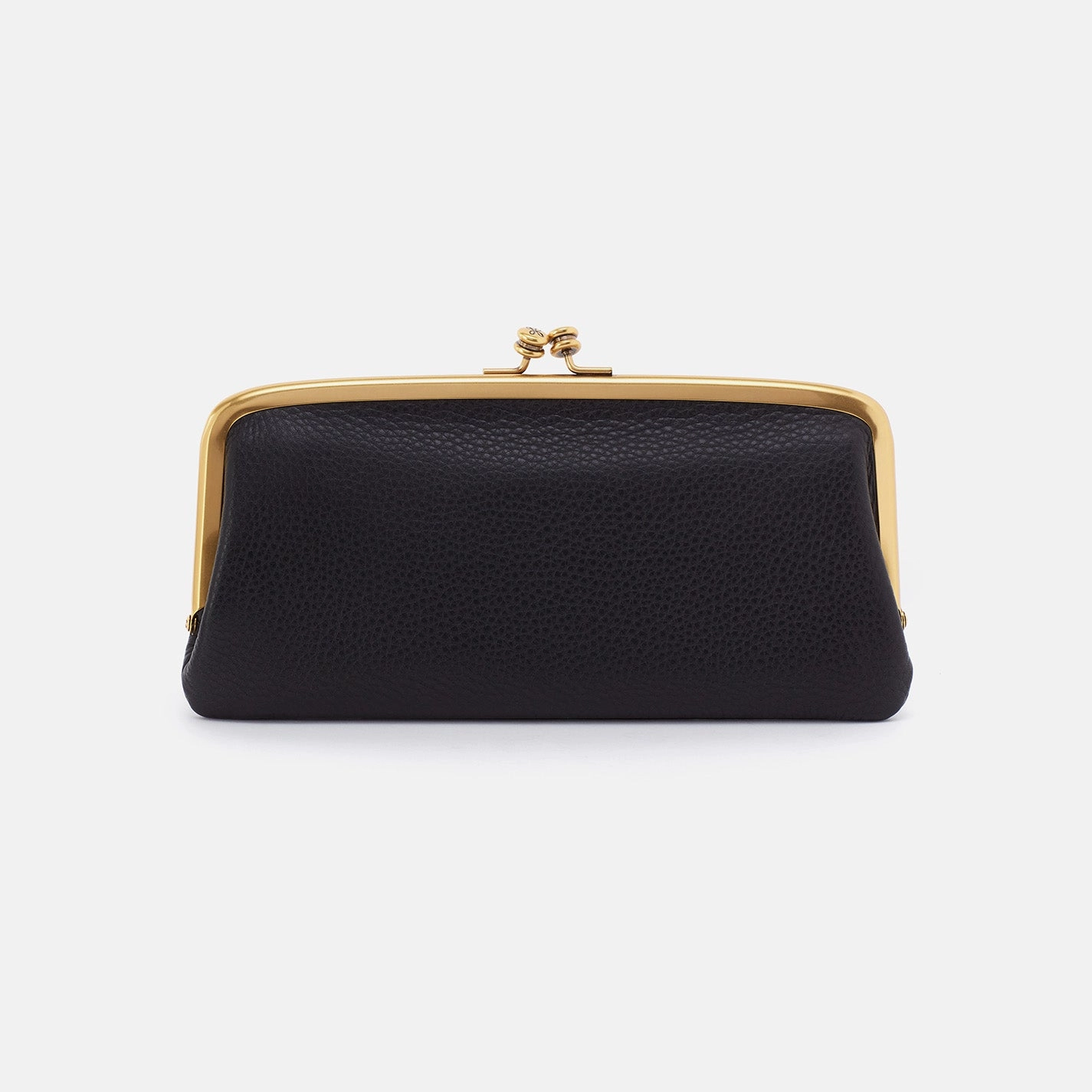 Sleek Detail Cora Large Frame Wallet In Pebbled Leather - Black
