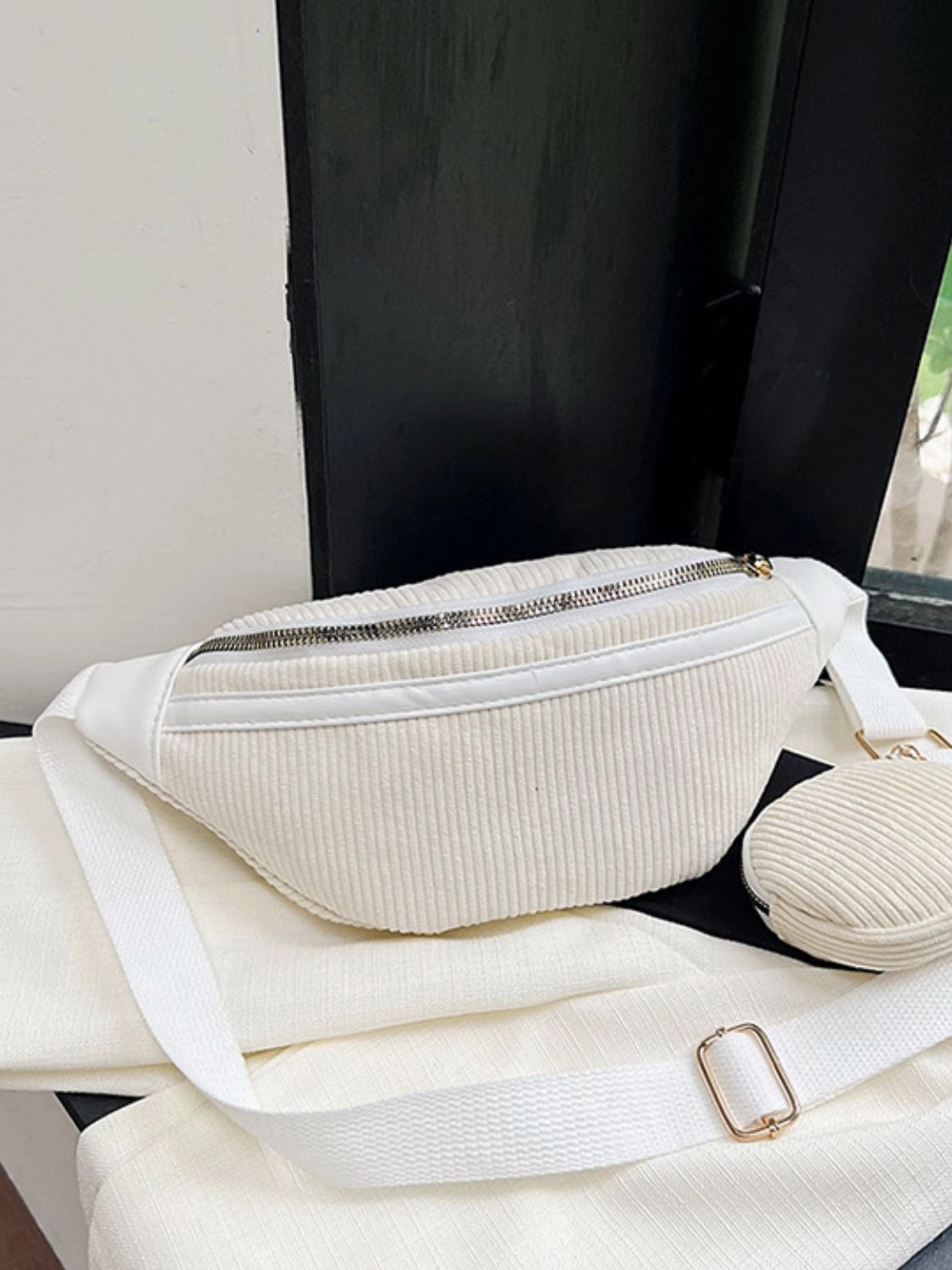 Corduroy Adjustable Strap Crossbody Bag with Pouch Comfortable Daily Wear