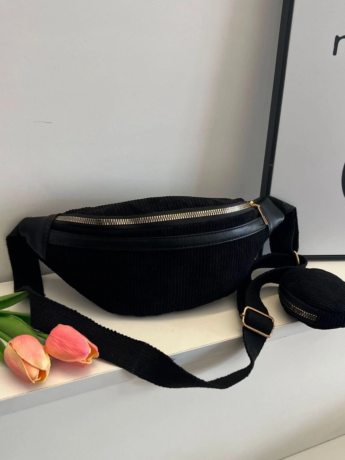 Corduroy Adjustable Strap Crossbody Bag with Pouch Functional Everyday Effortless Style