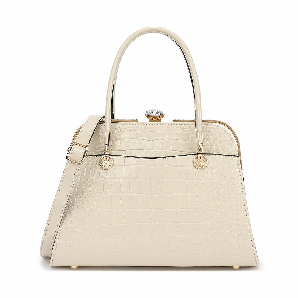 Portable Travel Simple Functionality Croco Patent Leather Frame Satchel 3325