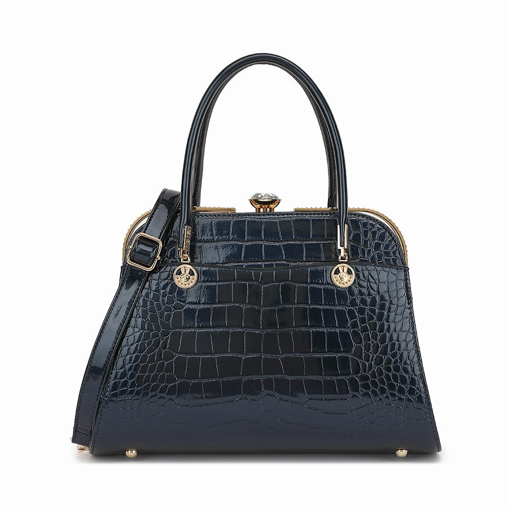 Compact Carry Simple Utility Croco Patent Leather Frame Satchel 3325