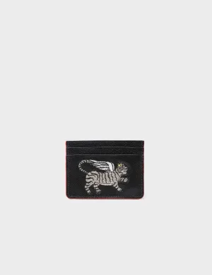 Filium Black Leather Cardholder - Winged Tiger Embroidery Adventure Function Gear