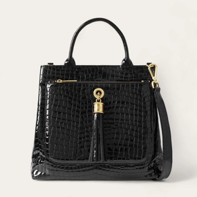 Daily Comfort Dahlia Tote | Black Patent Croc with Gold hardware