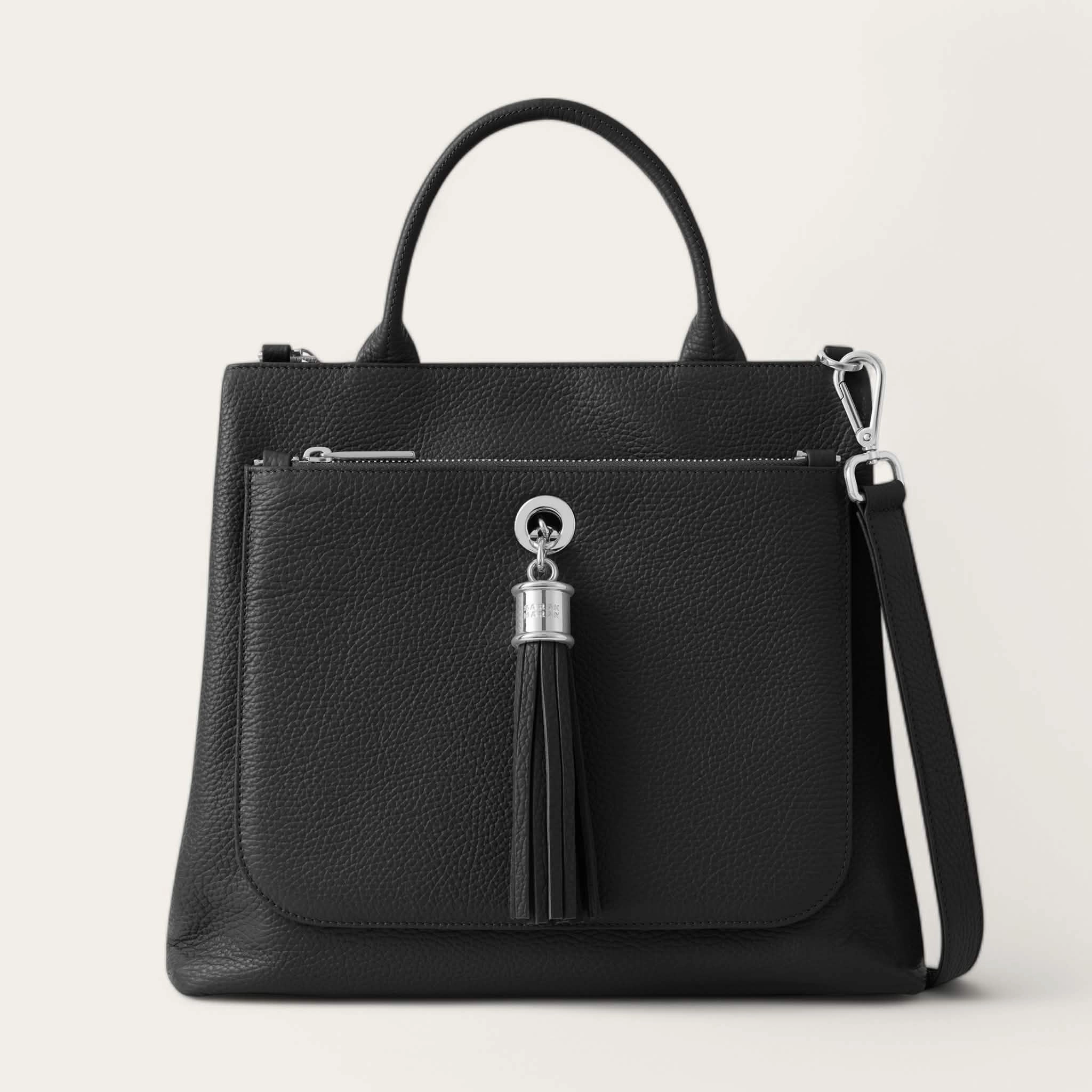 Practical Everyday Modern Comfort Dahlia Tote | Black with Silver hardware