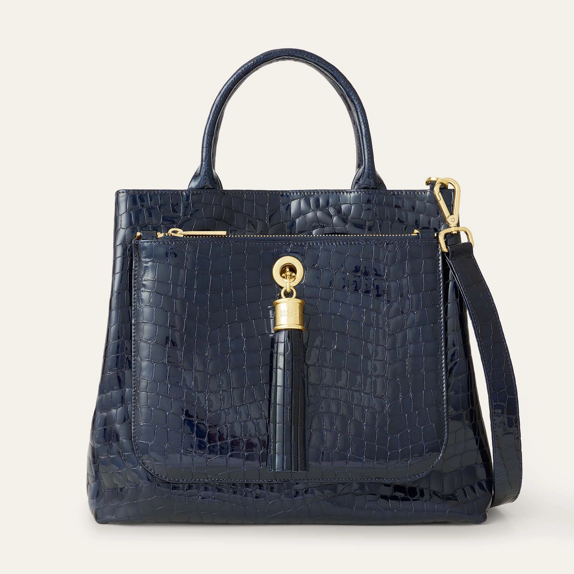 Dahlia Tote | Navy Patent Croc with Gold hardware Simple Journey Functional Everyday