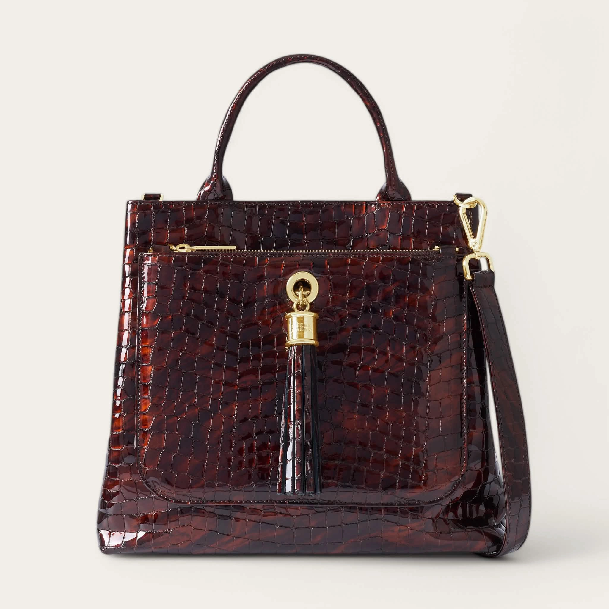 Dahlia Tote | Tortoiseshell Patent Croc with Gold hardware Stylish Design