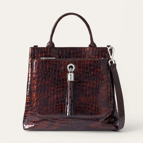 Versatile Function Daily Gear Dahlia Tote | Tortoiseshell Patent Croc with Silver hardware