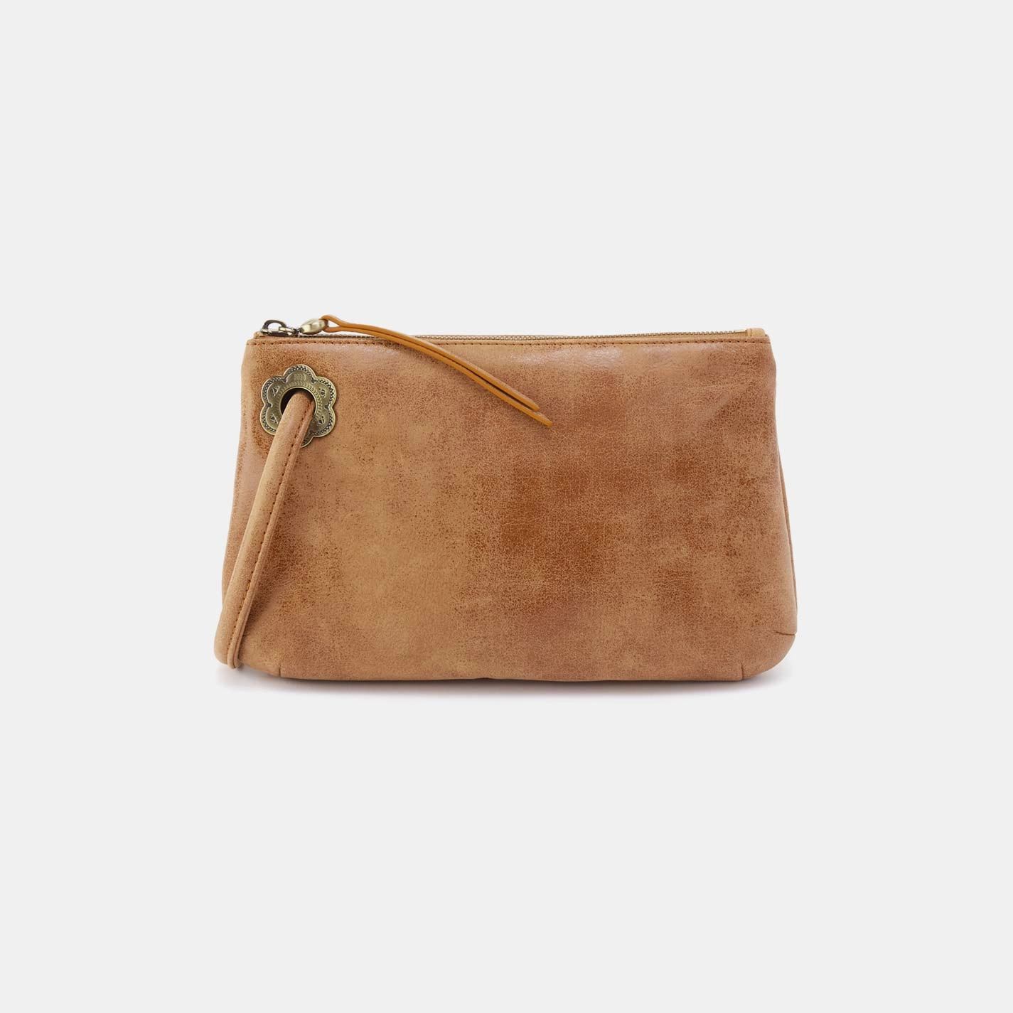 Daisy Daze Large Wristlet in Buffed Leather - Whiskey Contemporary Detailing Trendy Detailing