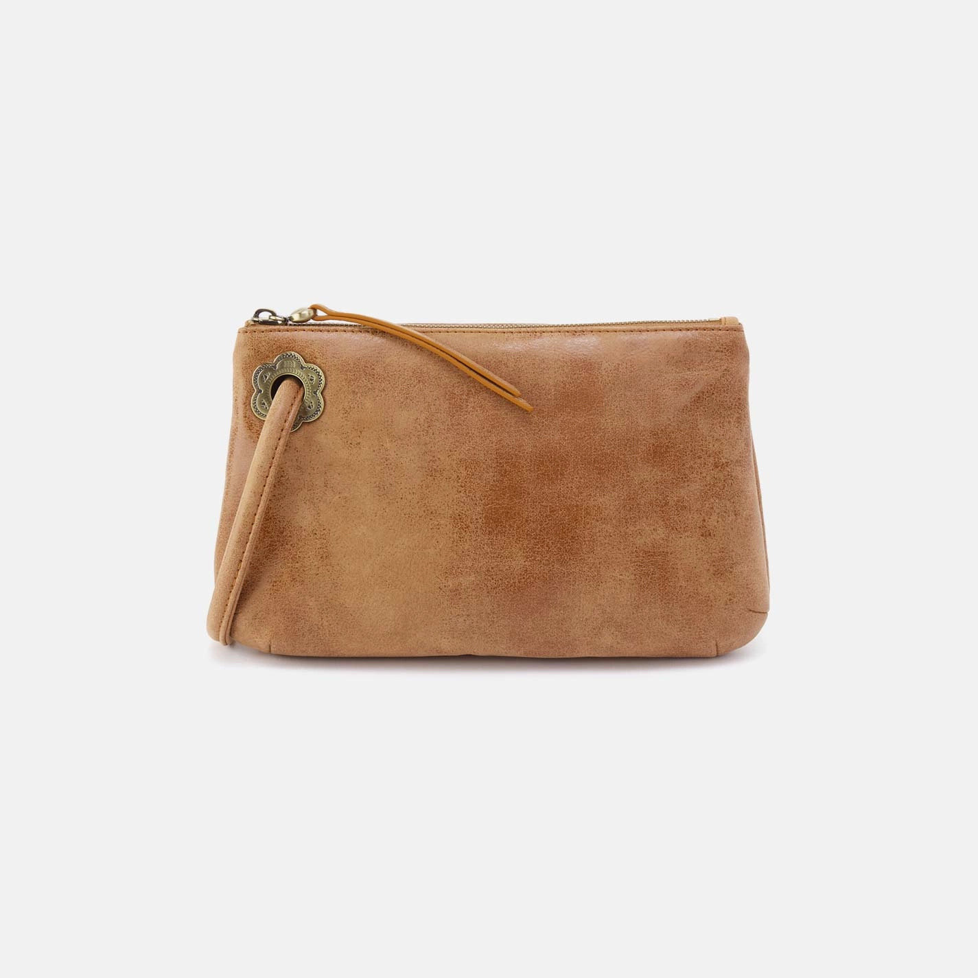 Modern Carry Sleek financial accessory Daisy Daze Large Wristlet in Buffed Leather - Whiskey