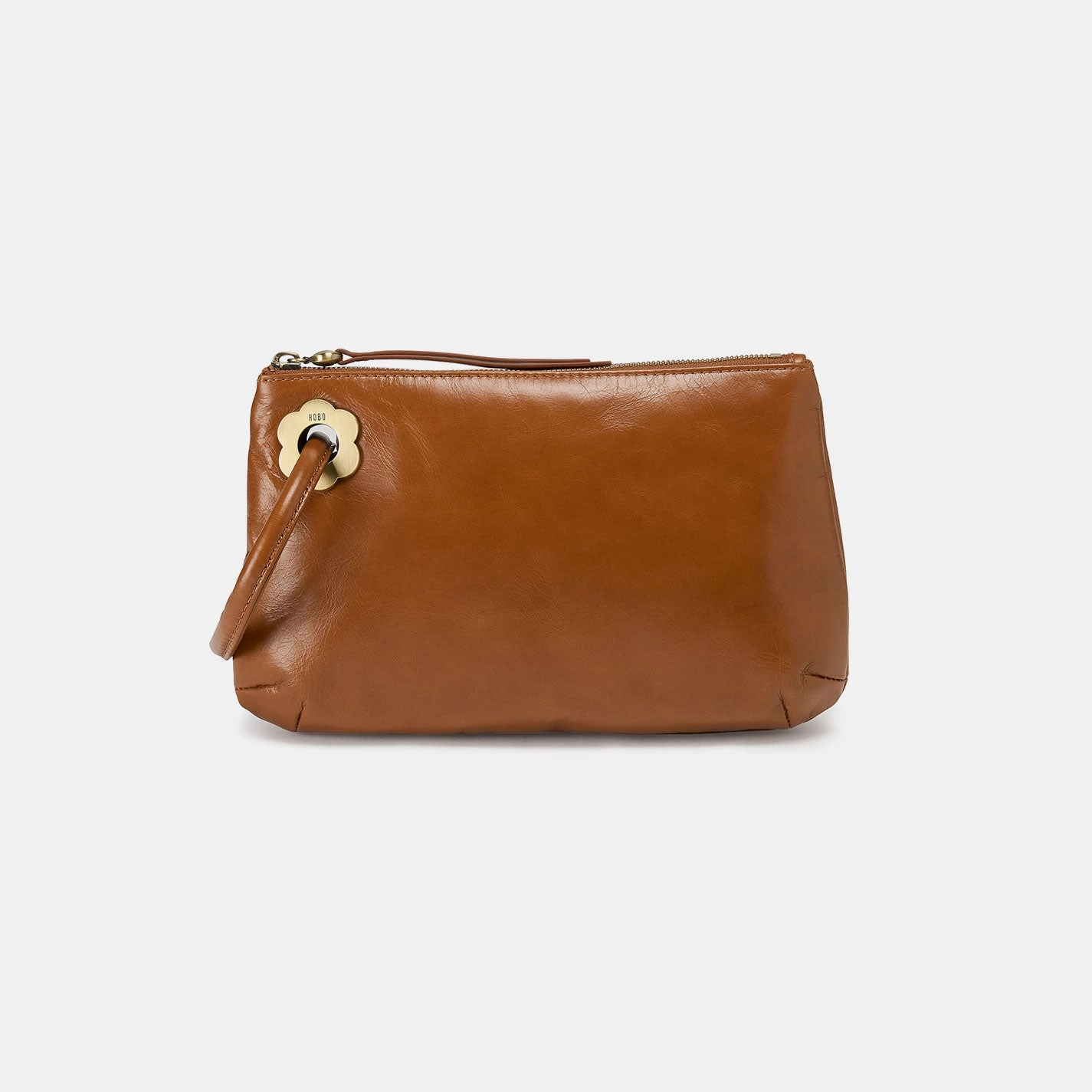 Daisy Daze Large Wristlet In Polished Leather - Truffle Lightweight Material Functional Carry