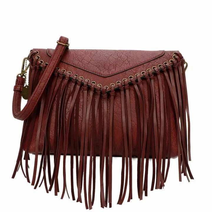 Dallas Fringe Cognac Vegan Leather Crossbody Shoulder Bag ?C Western Chic Practical Use weekend use